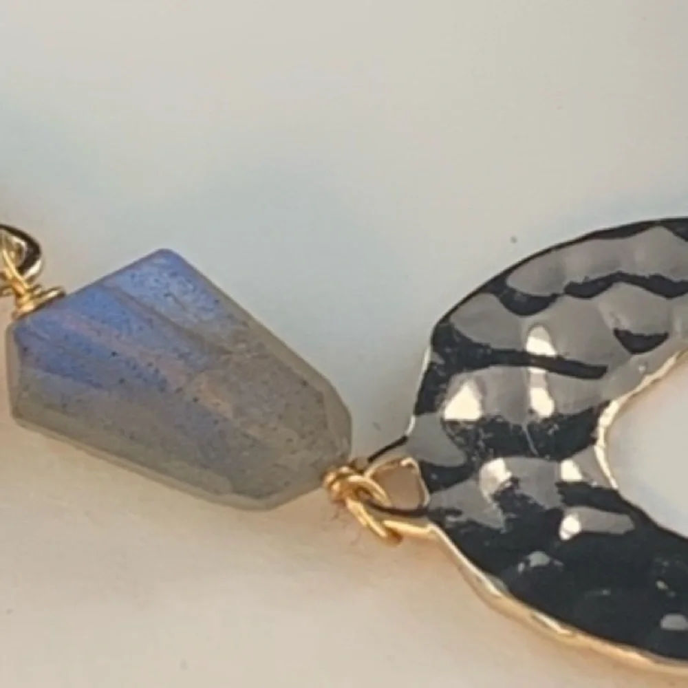 ALEXIS BITTAR • NEW Long Hammered Gemstone Mesh Custom Textured Link Necklace